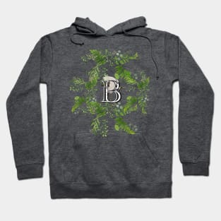 Botanical Monogram B letter with Heron bird detail. Hoodie